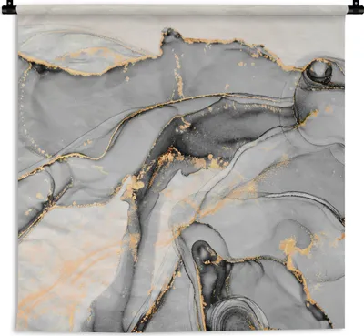 Produktbild von MuchoWow® Wandteppich Wandbehang Marmor - Gold - Grau 90x90 cm Tapisserie Dekoration Wandtuch - Wandaufhänger