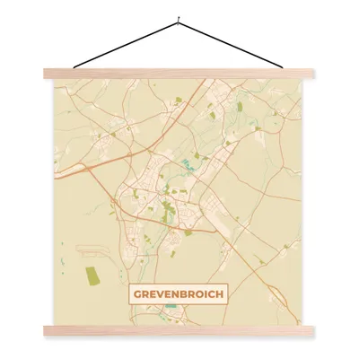 Produktbild von MuchoWow® Textilposter Grevenbroich - Karte - Vintage - Stadtplan 40x40 cm mit holzfarbenen Rahmen - Posterleiste