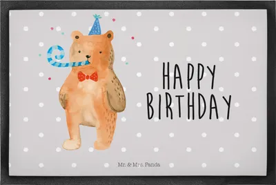 Produktbild von Mr. & Mrs. Panda Eingangsmatte Bär Geburtstag 50 x 75 cm - Grau Pastell - Geschenk, Alles Gute, Schmutzfangteppich, Schmutzfangmatte, Schmutzmatte, Fussmatte, Teddy