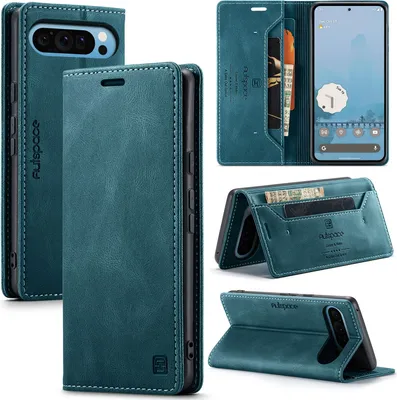 Produktbild von Google Pixel 9 Hülle, Retro Kunstledertasche Stand Schutzhülle für Google Pixel 9 / Pixel 9 Pro Blau