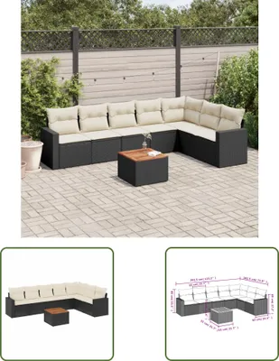 Produktbild von The Living Store 8-tlg. Garten-Sofagarnitur mit Kissen Schwarz Poly Rattan