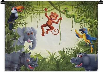 Produktbild von MuchoWow® Wandteppich Wandbehang Illustration - Wildlife - Dschungel - Jungen - Baby - Mädchen 150x112 cm Tapisserie Dekoration Wandtuch - Wanddecke - Wandteppiche