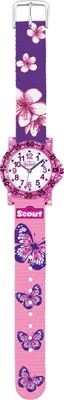 Produktbild von Pinke Scout Quarzuhr mit Textilarmband, Schmetterling, Blume