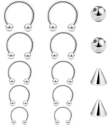 Image de Anneau pour septum en forme de fer à cheval, piercing pour le nez, piercing pour les lèvres, anneau pour l'hélix, en acier inoxydable, 1,2 mm, 6-14 mm, lot de 10, argent, noir, or