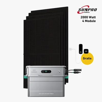 Produktbild von 2000 Watt, Bifazial Komplettset, Balkonkraftwerk, Zendure Solarflow 800 Pro 2, 3 x AB2000X Zusatzbatterie, Halterung Ziegeldach vertikal