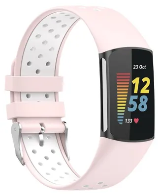Produktbild von By Qubix passend für Fitbit Charge 5 & 6 Sportarmband mit Schnalle - Rosa / Weiß - zweifarbig - Größe: L