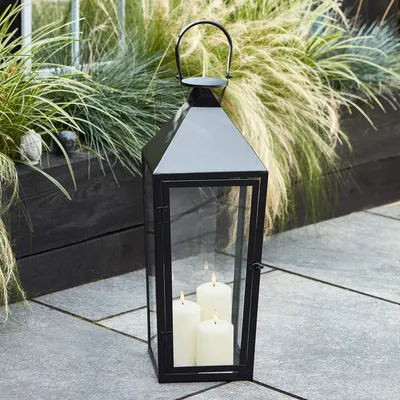 Laterne schwarz Metall 61,5 cm mit 3 LED-Kerzen