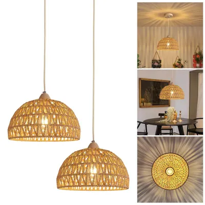 Produktbild von Boho Vintage Pendelleuchte mit Rattan-Lampenschirm Ø30cm
