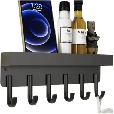 Obrázek produktu pro Ruhhy 24603 Nástěnná magnetická polička s háčky 24,5 x 8,5 x 5 cm, černá