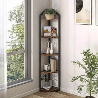Obrázok produktu pre Regál s 5 policami, výška 177,8 cm, rozmery 30 x 30 x 175 cm, rustikálna hnedá farba