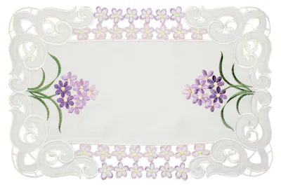 Produktbild von Platzset ca. 30x45 cm Cutwork Deckchen Tischset Platzdeckchen in Weiß mit Blumen Stickerei Lila