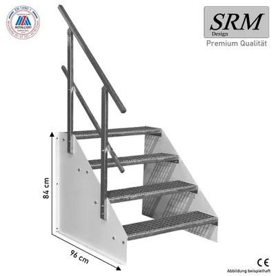 Obrázek produktu pro 4stupňové volně stojící schodiště model 1 volně stojící bílé schodiště ocelové schodiště šířka 90 cm výška 84 cm se zábradlím na jedné straně