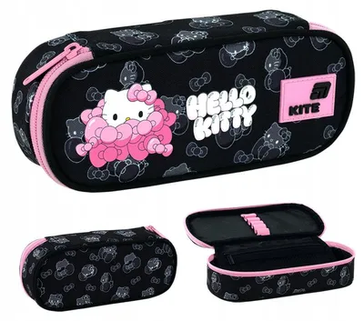 Obrázek produktu pro Školní taštička na psací potřeby pro holčičky, síťovaná, černá, Hello Kitty Kite