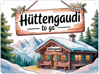 Produktbild von Almhütte Hüttengaudi to go Metallschild XXL in 28x38 cm