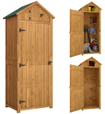 Produktbild von Outsunny Gartenschrank Geräteschuppen mit Fachböden Asphaltdach Holz Gelb