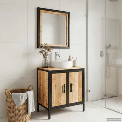 Image de vidaXL Ensemble de meubles de salle de bain 2 pièces fer et bois massif mangue