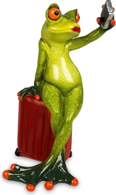Produktbild von Formano 2er Set lustige Frösche auf Reisen mit Koffer und Handy Figur Poly 16 cm