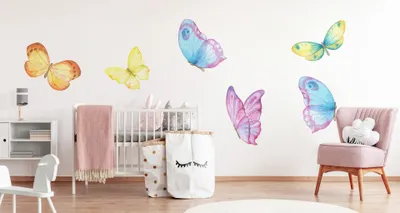 Produktbild von Muralo Wandsticker Aquarellfarbene Schmetterlinge 50 x 100 cm Wandtattoo Wanddeko Aufkleber Set Kinderzimmer XXL