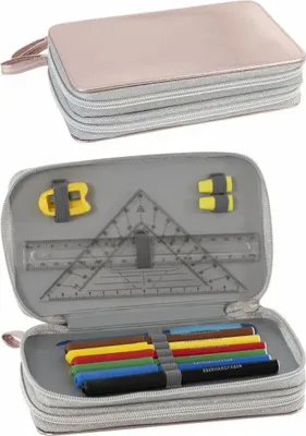 Obrázok produktu pre Eberhard Faber 577427 - Dvojposchodový peračník v ružovo-zlatom lesku, naplnený 24 kusmi, školský peračník s 2 chlopňami a zipsom