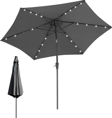 Produktbild von Faziango LED Sonnenschirm 2,7 m – Stabiler Balkonschirm mit Licht, UV-beständig, grau