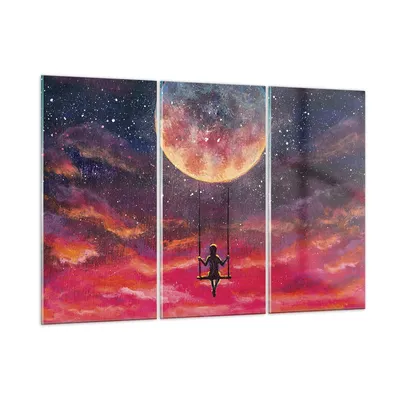 Produktbild von Bilder auf glas - 3 Teile - Mond Schaukel Frau - 165x110cm - Glasbilder - Wandbilder - Bilder - zum Aufhängen bereit - Wanddekoration aus Glas - Glas Bilder - Wandbild auf Glas - GCE165x110-5095