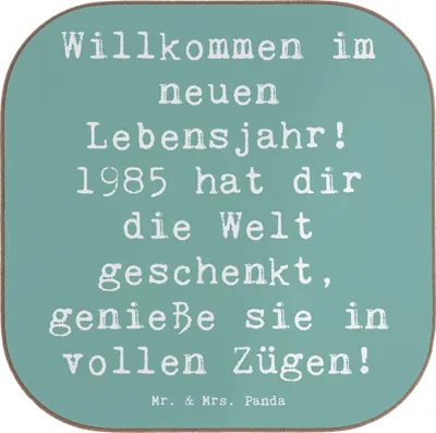 Produktbild von Mr. & Mrs. Panda Untersetzer für Gläser Spruch 1985 Geburtstag - Meeresbrise - Geschenk, Tischschoner, Happy Birthday, Geburtsjahr, Glückwunsch, Jahr, Tischuntersetzer