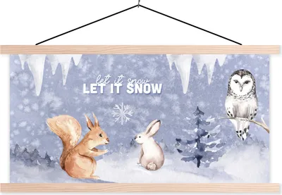 Produktbild von MuchoWow® Textilposter Winter - Schnee - Tiere 120x60 cm mit holzfarbenen Rahmen - Klemmleiste