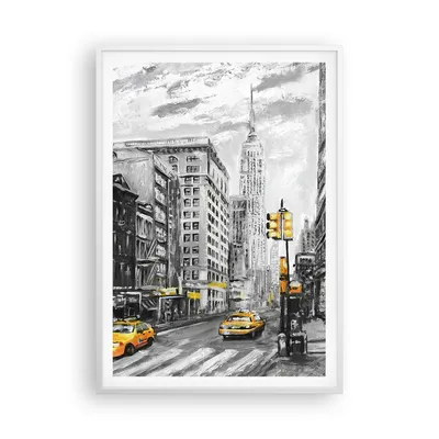 Produktbild von Gerahmtes Poster - Weißer Rahmen - Stadt Taxi Wolkenkratzer Illustration - 70x100 cm - Wand Bild - Wanddeko - Wandbilder - Wandposter - Bilderrahmen - Bilder - Kunstdruck - Wandbild - P2WPA70x100-3148