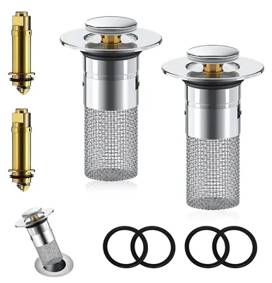 Produktbild von Waschbeckenstöpsel - Universal Pop Up Abflusssieb mit Haarfänger - für Bad Küche und Badewanne - 34-40 mm - 2 Stück