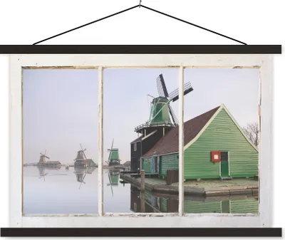 Produktbild von MuchoWow® Textilposter Aussicht - Mühle - Wasser 90x60 cm mit schwarzem Rahmen - Aufhängungssatz