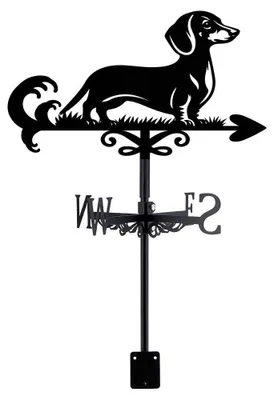 Teckel-Wetterfahne aus Metall, 26,5x35,8 cm, schwarz, für Garten
