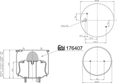 Produktbild von FEBI BILSTEIN Luftfederbalg Federbalg 176407 Vorne für VOLVO B 12 500mm 210mm 225mm 258mm