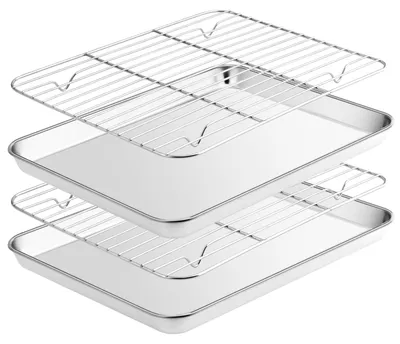 Productafbeelding van Roestvrij Staal Bakplaat met 2 Koelroosters 31,5 x 24,5 x 2,5 cm