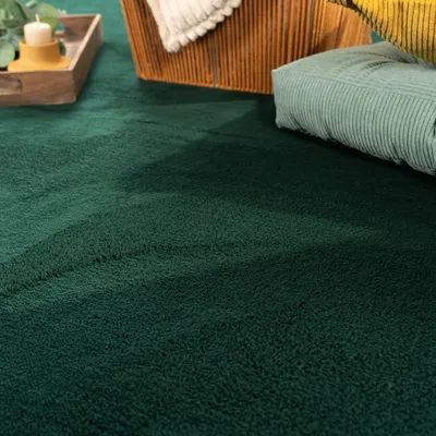Zdjęcie produktu dla Dywan do salonu, z krótkim włosiem, jednokolorowy, w nowoczesnym stylu, miękki, w kolorze zielonym lub petrolu, o średnicy 120 cm, łatwy do czyszczenia