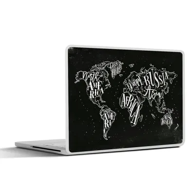 Produktbild von MuchoWow® Laptop Aufkleber Sticker Cover Weltkarte - Einfach - Schwarz - Weiß 32.5x23.5 cm - Sticker für Laptop - Selbstklebend