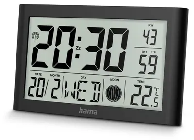 Obrázek produktu pro Hama Digitální nástěnné hodiny „Martinique“, rádiové hodiny s teploměrem, černé