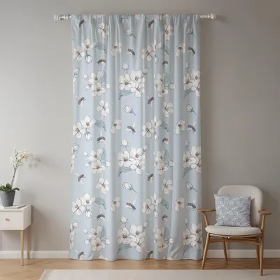 Obrázok produktu pre Záves s kvetinovým vzorom a motívom včiel, vrecko na tyč, 107x215 cm, 1 kus