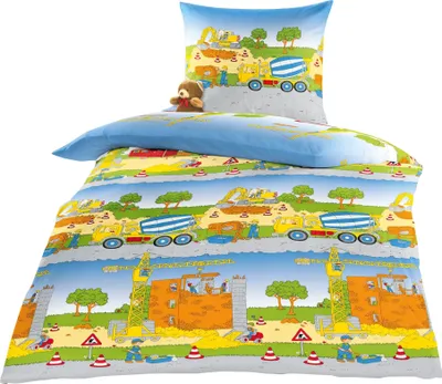 Produktbild von Bierbaum Kinder Renforce Bettwäsche 2 tlg. 135x200cm Baustelle Baufahrzeuge