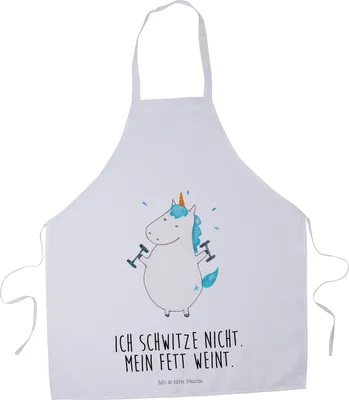 Produktbild von Mr. & Mrs. Panda Kellnerschürze Einhorn Fitness - Weiß - Geschenk, Grill Schürze, Kochbekleidung, Fitnessstudio, Kellner-Schürze, Sport, Vorbinder, Geräte, Gym, Sixpack