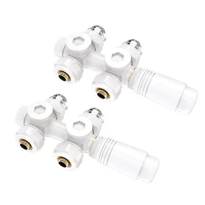 Image de S'AFIELINA Set multibloc pour robinetterie de radiateur, blanc (2 pcs) thermostat bloc robinet vanne accessoires de chauffage forme équerre et traversante