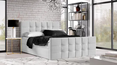 Produktbild von AX LIVING Boxspringbett 180x200 mit Bettkasten Ambusio in Hellgrau