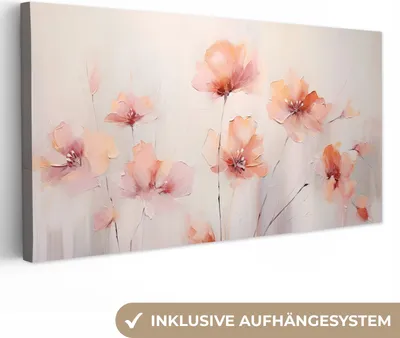 Produktbild von MuchoWow® - Leinwandbilder - Mohn - Blumen - Kunst - Abstrakt - Aquarell, Wandbild, Wanddeko Bilder Wohnzimmer, 80x40 cm