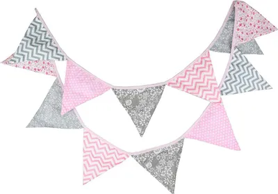 Produktbild von Oblique Unique Wimpel Girlande Wimpelkette Banner Vintage - rosa grau
