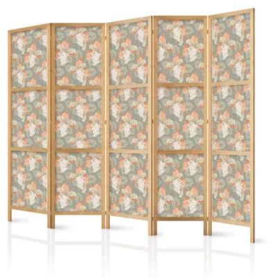 Produktbild von Muralo Japanischer PARAVENT 5-teilig Raumteiler klappbar PREMIUM-Vliesleinwand TROPISCHE BLUMEN für Schlafzimmer 225cmx172cm