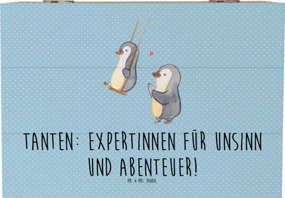 Produktbild von Mr. & Mrs. Panda Truhe Tante Abenteuer 22 x 15 cm - Blau Pastell - Geschenk, Nichte, schmucktruhe, persönliche Erinnerungen, spielen, Box, Weihnachten, Erinnerungsbox