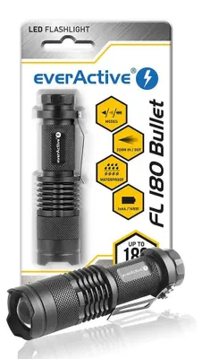 Produktbild von Everactive FL180, Taschenlampe, Schwarz, Aluminium, Tasten, LED, 1 Lampen