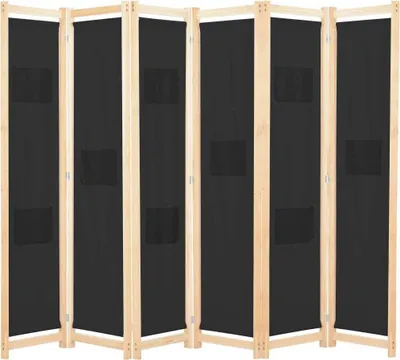 Produktbild von 6-teiliger Raumteiler Schwarz 240 x 170 x 4 cm Stoff