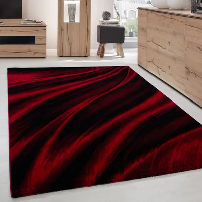 Produktbild von Modern Design Kurzflor Teppich Wohnzimmer Schlafzimmer Pflegeleicht, Größe: 240 x 340 cm, Farbe: Rot-6