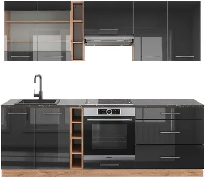 Produktbild von Küchenzeile Vicco Fame-Line Anthrazit Hochglanz/Goldkraft Eiche 235 cm , AP Anthrazit, Model 42489