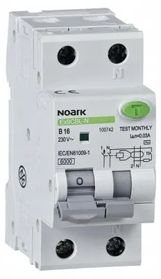 Zdjęcie produktu dla Wyłącznik różnicowoprądowy 2P B 16A 30mA AC 107622 NOARK